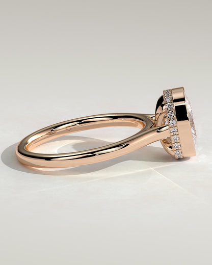 Everleigh - Elongated Cushion Bezel Solitaire with Hidden Halo and Cathedral High Setting Engagement Ring - Rose Gold
