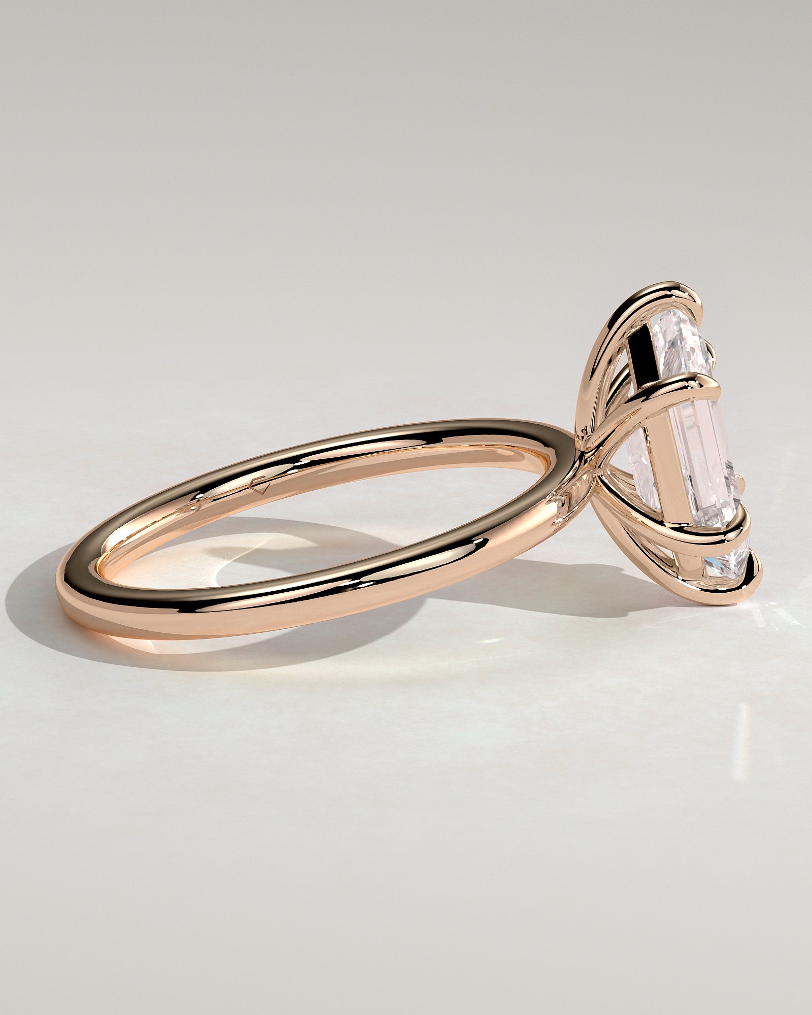 Cynthia - Classic Elongated Hexagon Claw Solitaire Engagement Ring - Rose Gold - Rose Gold 2ct