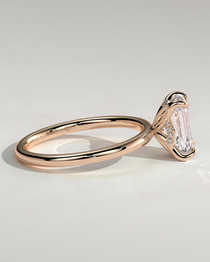 Freesia - Emerald Claw Solitaire with Petal Gallery and Accented Tiara Detail Engagement Ring - Rose Gold