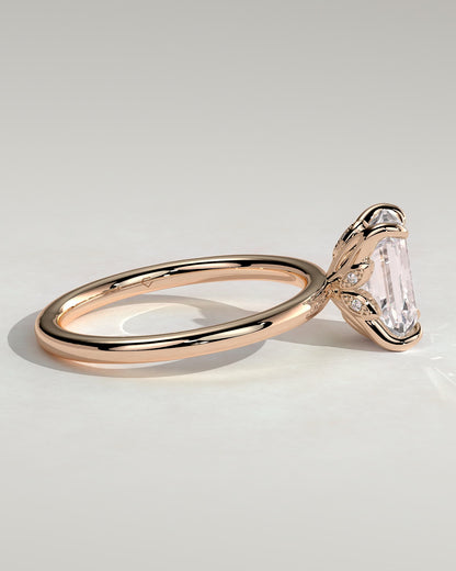 Dove - Emerald Claw Solitaire with Petal Gallery and Accent Leaf Detail Engagement Ring - Rose Gold