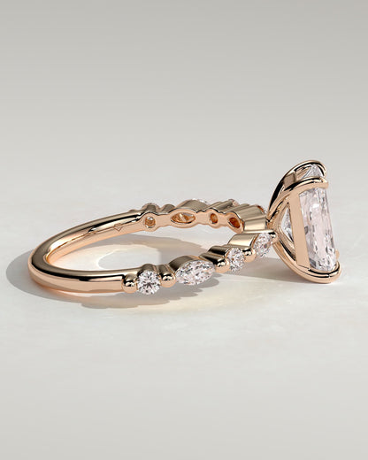 Dayna - Radiant Claw Solitaire with Marquise and Round Accent Stones Engagement Ring - Rose Gold