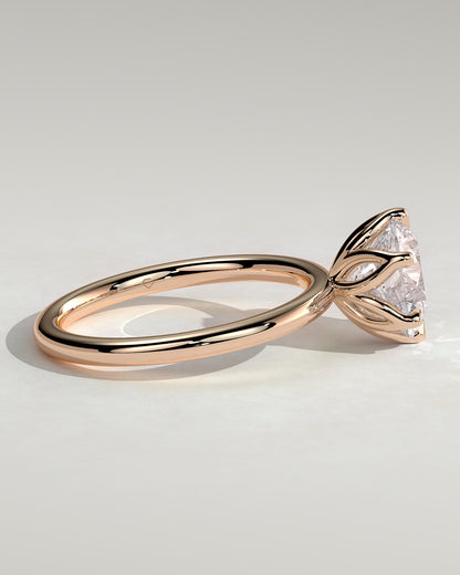 Iris - Round Claw Solitaire with Petal Gallery Engagement Ring - Rose Gold