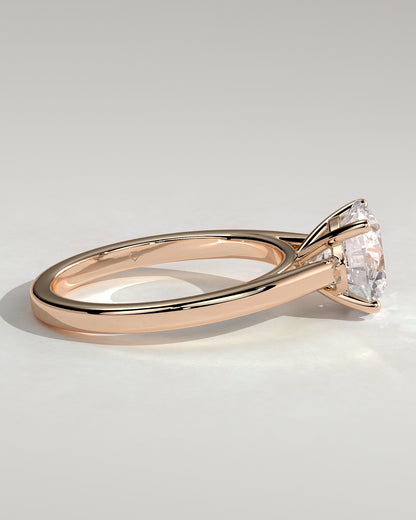 Georgia - Round Claw Solitaire with Flat Band and Cathedral High Setting Engagement Ring - Rose Gold