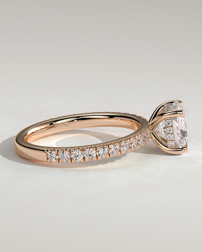 Claudia - Cushion Claw Solitaire with Hidden Halo and Pave Band Engagement Ring - Rose Gold