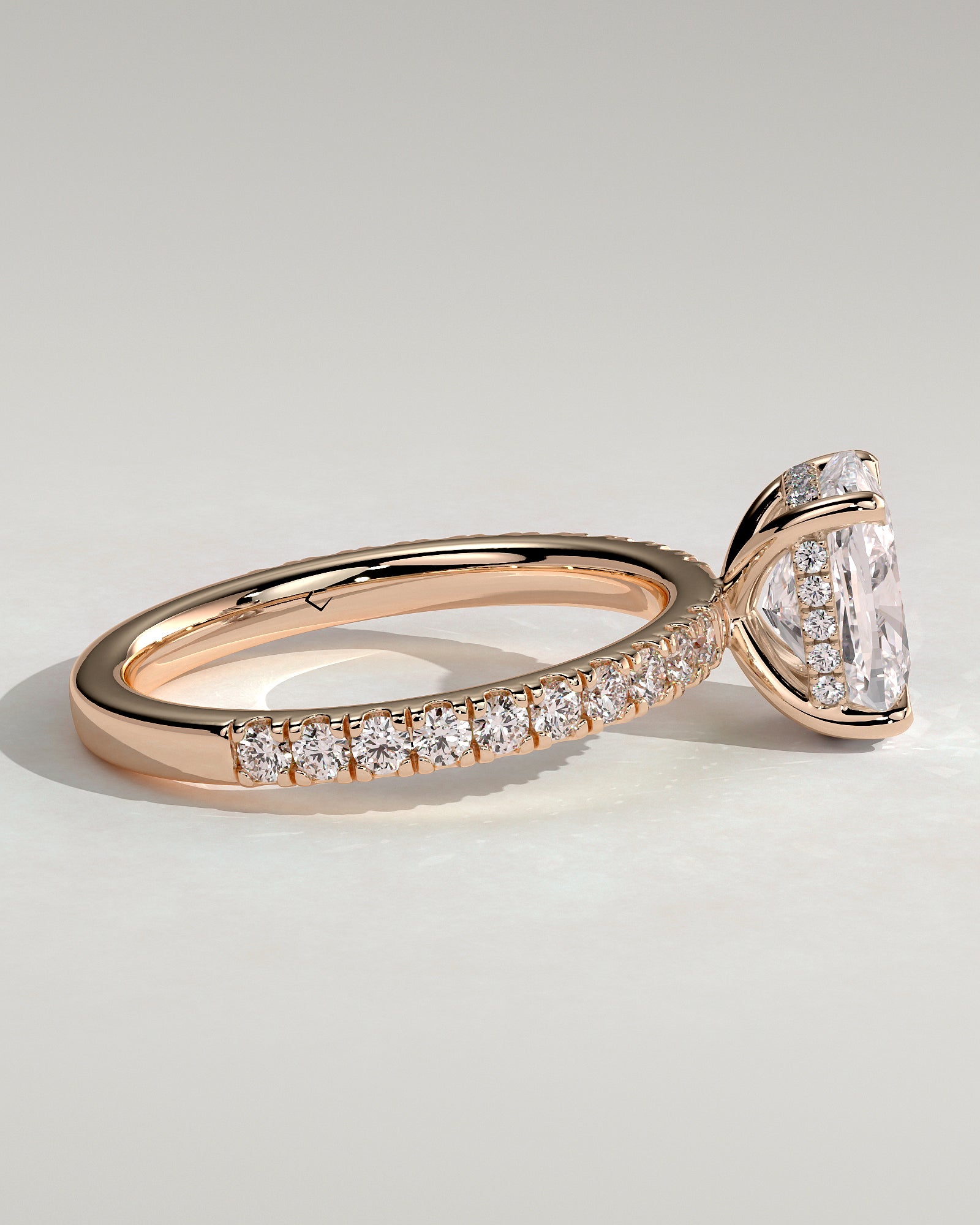 Camilla - Elongated Cushion Claw Solitaire with Hidden Halo and Pave Band Engagement Ring - Rose Gold - Rose Gold 2ct