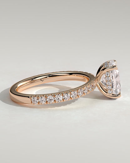 Camilla - Elongated Cushion Claw Solitaire with Hidden Halo and Pave Band Engagement Ring - Rose Gold