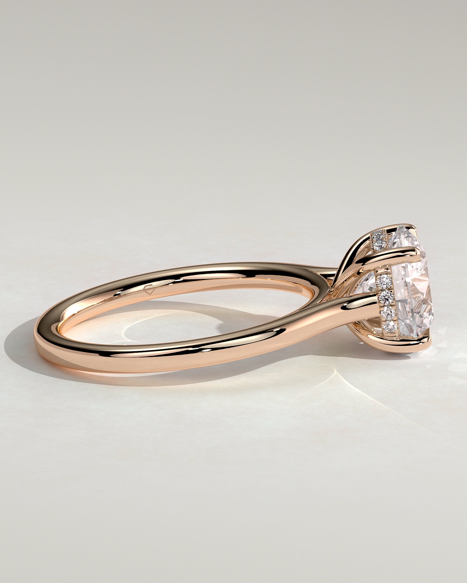 Bonnie - Round Claw Solitaire with Hidden Halo and Cathedral High Setting Engagement Ring - Rose Gold - Rose Gold 2ct