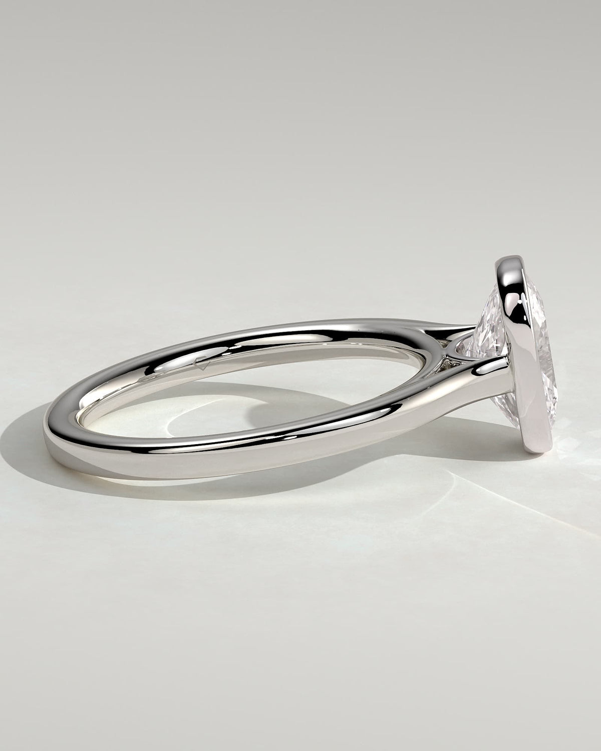 Billie - Elongated Cushion Bezel Solitaire with Cathedral High Setting Engagement Ring - White Gold