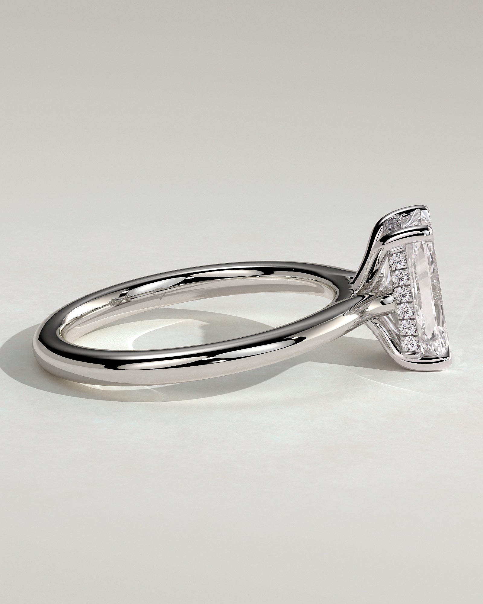 Ari - Radiant Claw Solitaire with Hidden Halo, Tapered Band and Cathedral High Setting Engagement Ring - Platinum - White Gold / Platinum 2ct