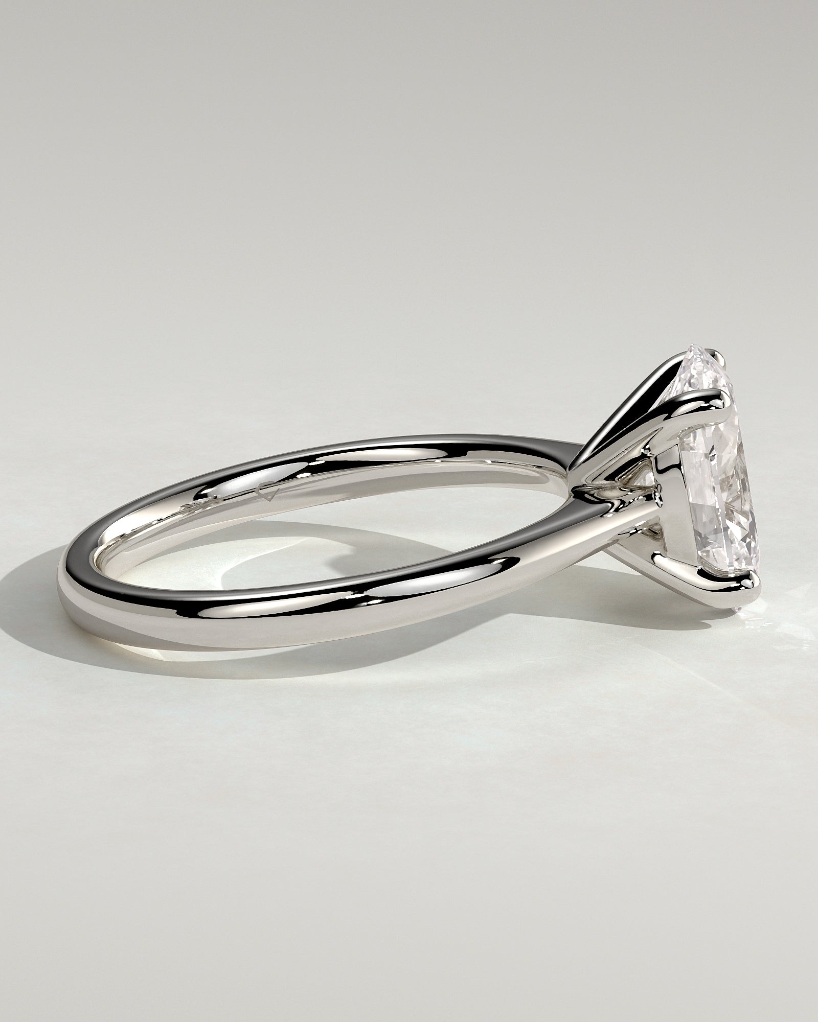 Emily - Oval Claw Solitaire with Pinched Tapered Band and Cathedral Low Setting Engagement Ring - Platinum - White Gold / Platinum 2ct