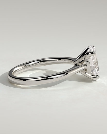 Emily - Oval Claw Solitaire with Pinched Tapered Band and Cathedral Low Setting Engagement Ring - Platinum