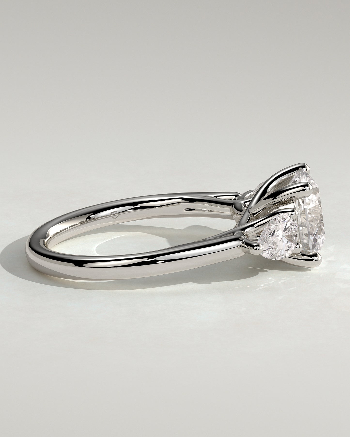 Adelyn - Round Claw Trilogy with Pear Side Stones and Open Trellis Gallery Engagement Ring - Platinum - White Gold / Platinum 2ct