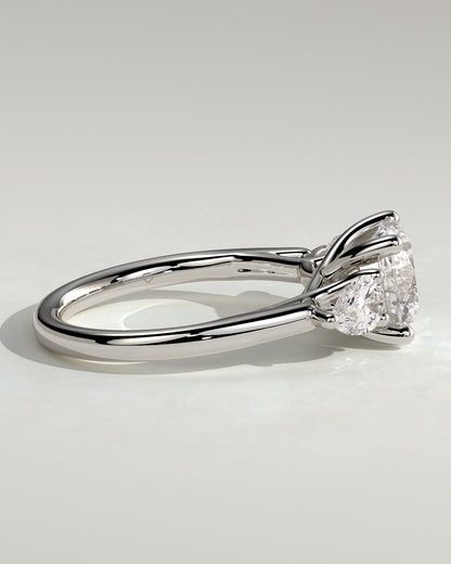 Adelyn - Round Claw Trilogy with Pear Side Stones and Open Trellis Gallery Engagement Ring - Platinum - platinum - Lara Jewels
