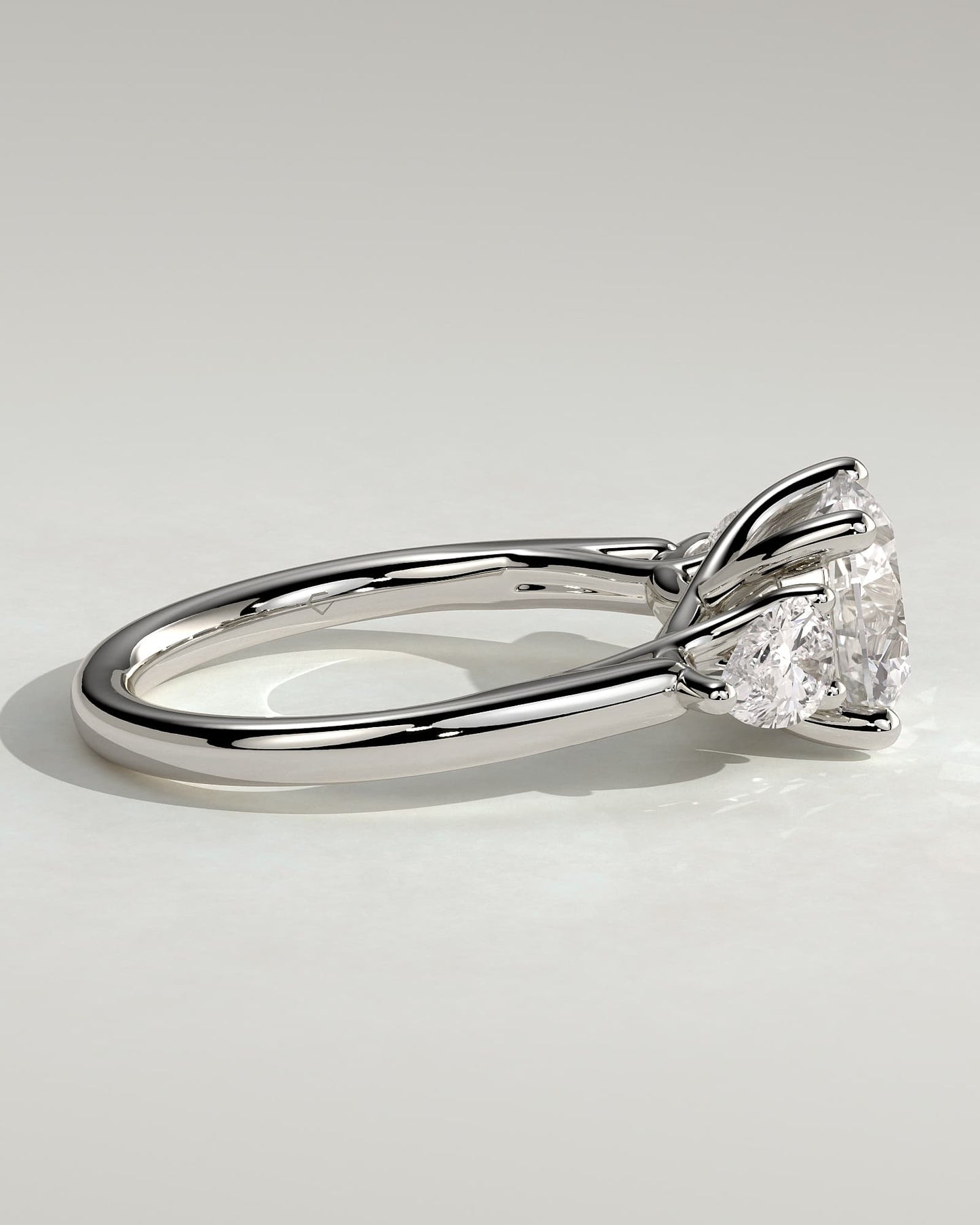 Adelyn - Round Claw Trilogy with Pear Side Stones and Open Trellis Gallery Engagement Ring - White Gold - white gold - Lara Jewels