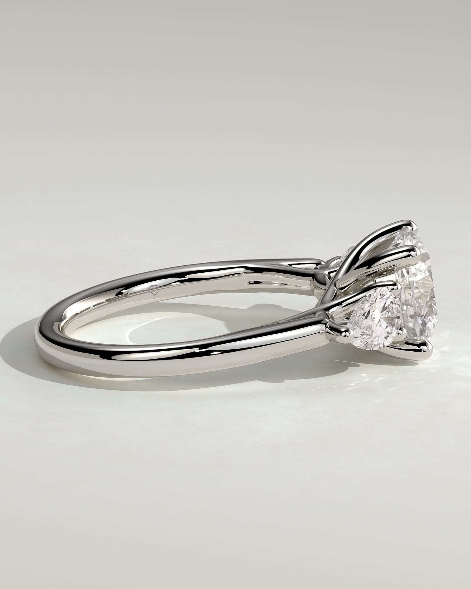 Adelyn - Round Claw Trilogy with Pear Side Stones and Open Trellis Gallery Engagement Ring - White Gold - white gold - Lara Jewels