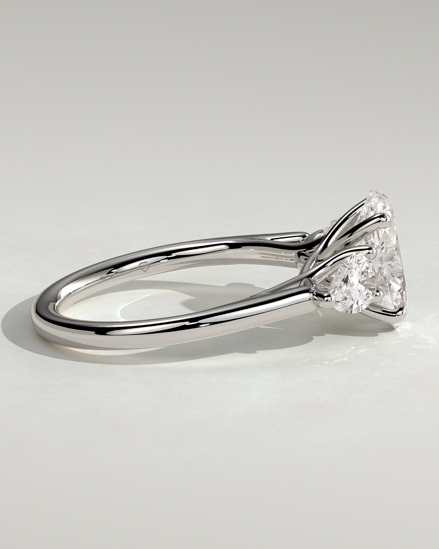 Amara - Oval Claw Trilogy with Pear Side Stones and Open Trellis Gallery Engagement Ring - Platinum - White Gold / Platinum 2ct