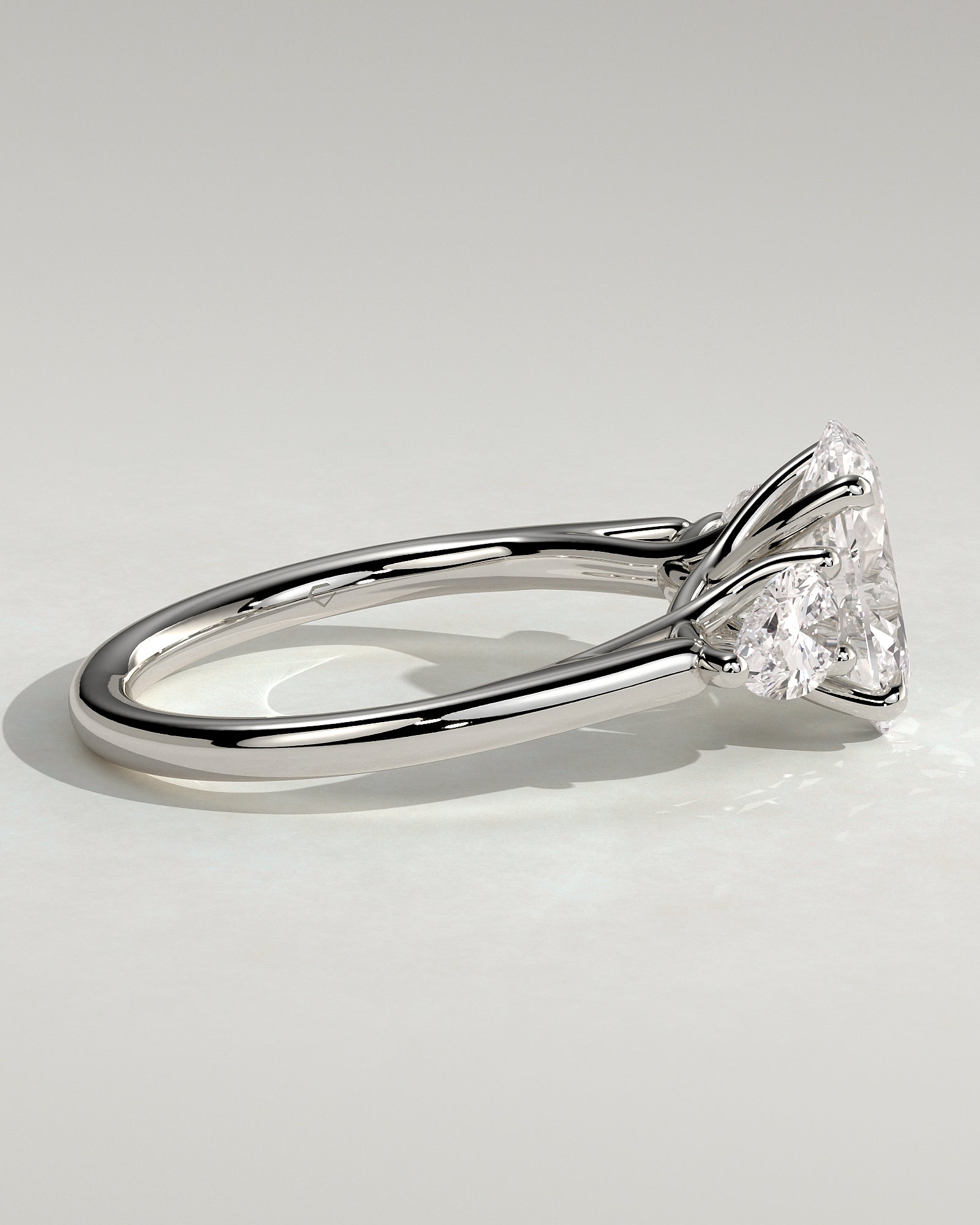 Amara - Oval Claw Trilogy with Pear Side Stones and Open Trellis Gallery Engagement Ring - Platinum - White Gold / Platinum 2ct