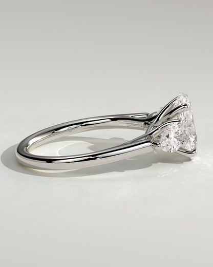Amara - Oval Claw Trilogy with Pear Side Stones and Open Trellis Gallery Engagement Ring - Platinum - platinum - Lara Jewels