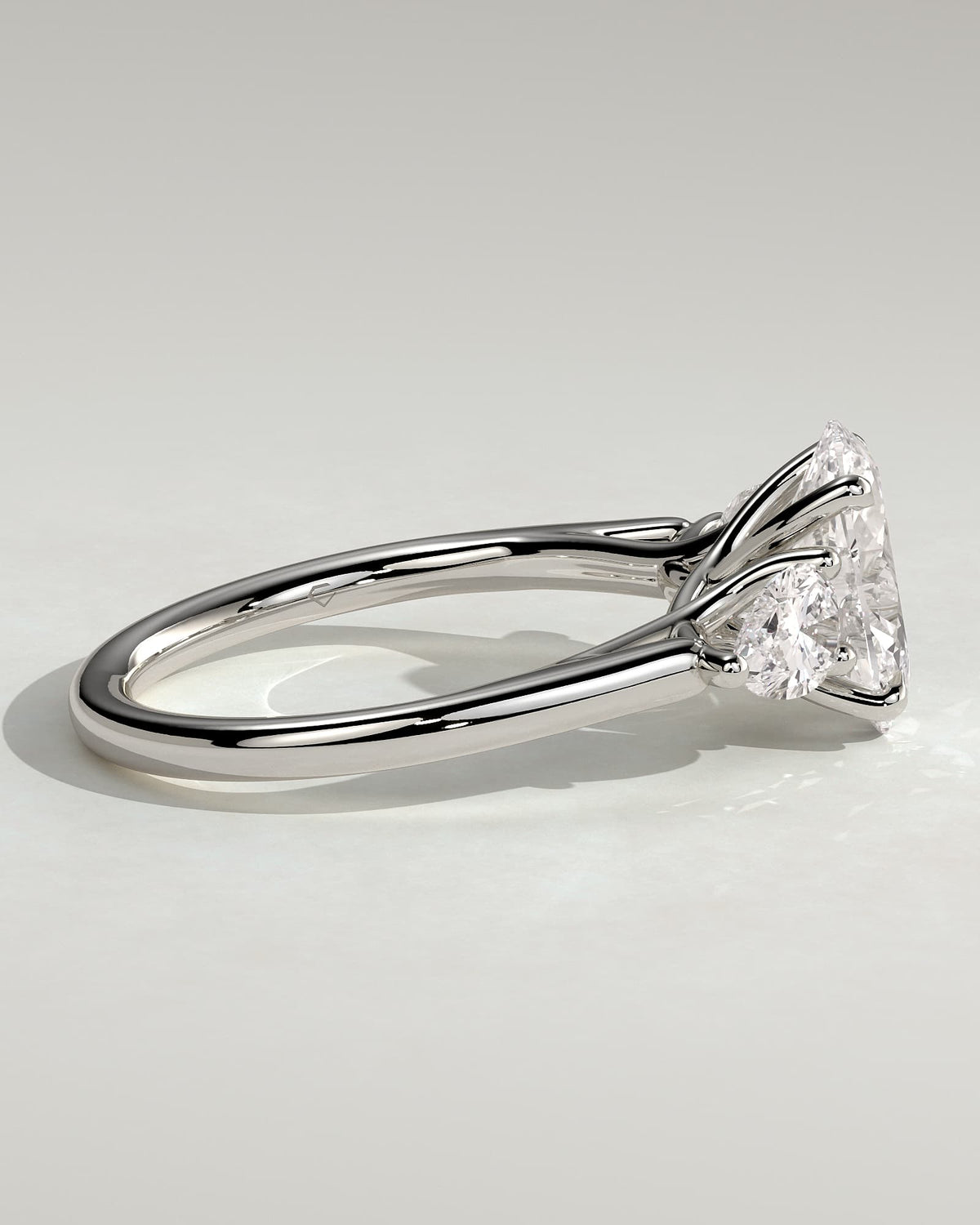 Amara - Oval Claw Trilogy with Pear Side Stones and Open Trellis Gallery Engagement Ring - White Gold - white gold - Lara Jewels