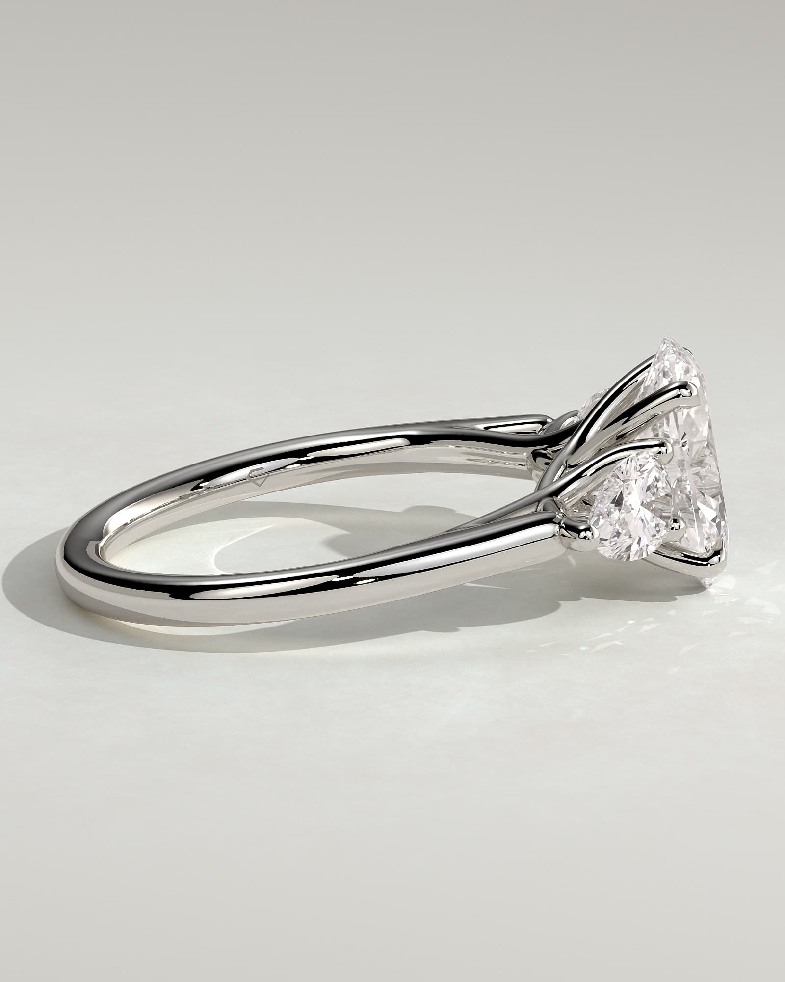 Amara - Oval Claw Trilogy with Pear Side Stones and Open Trellis Gallery Engagement Ring - White Gold - white gold - Lara Jewels