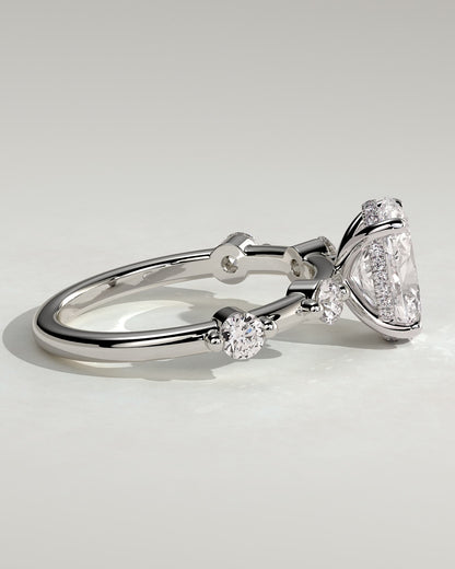 Arwen - Oval Claw Solitaire with 4 Spaced Round Accent Stones and Hidden Halo Engagement Ring - Platinum