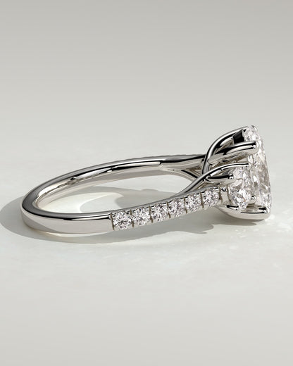 Aviana - Oval Claw Trilogy with Round Side Stones, Pave Band and Trellis Gallery  Engagement Ring - White Gold