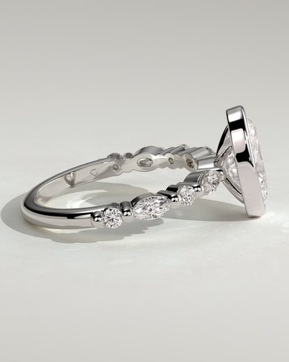 Aylin - Oval Bezel Solitaire with Marquise-Round Accent Stones Engagement Ring - Platinum