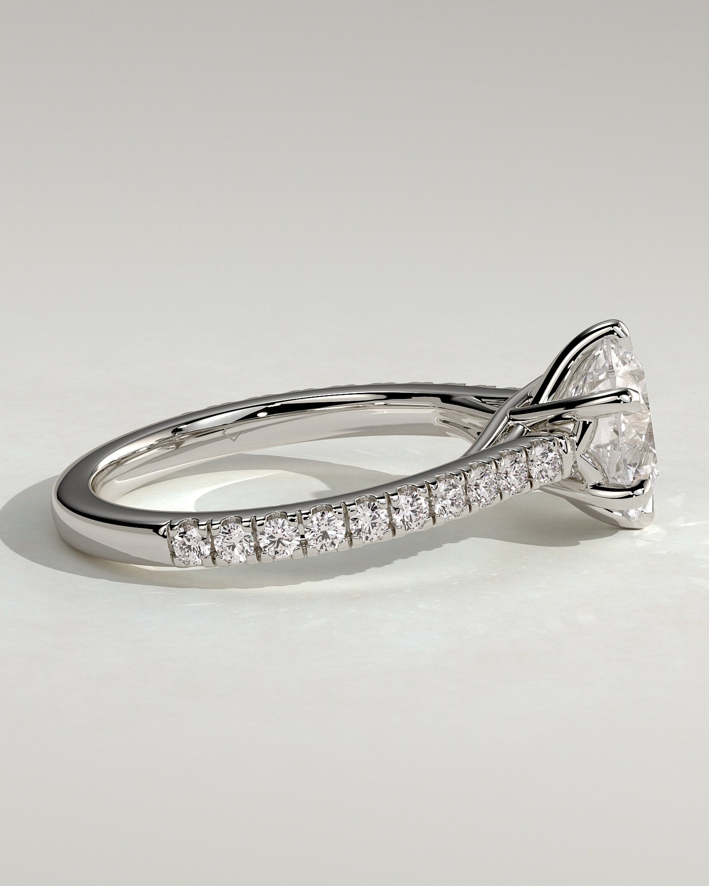 Briar - Round Claw Solitaire with Trellis Gallery, Pave Band and Cathedral Low Setting Engagement Ring - Platinum - White Gold / Platinum 2ct
