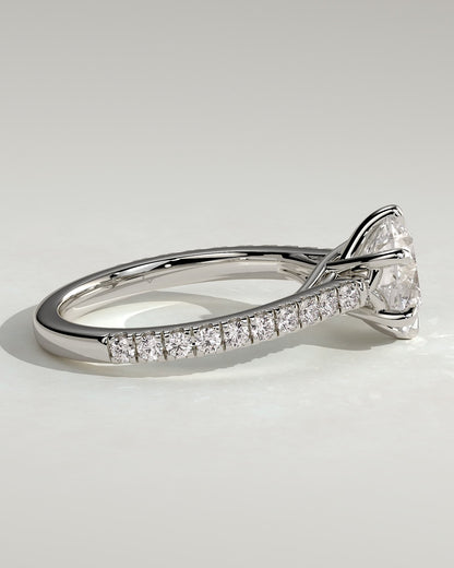 Briar - Round Claw Solitaire with Trellis Gallery, Pave Band and Cathedral Low Setting Engagement Ring - Platinum