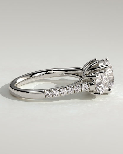Ella - Round Claw Trilogy with Round Side Stones, Pave Band and Trellis Gallery  Engagement Ring - White Gold