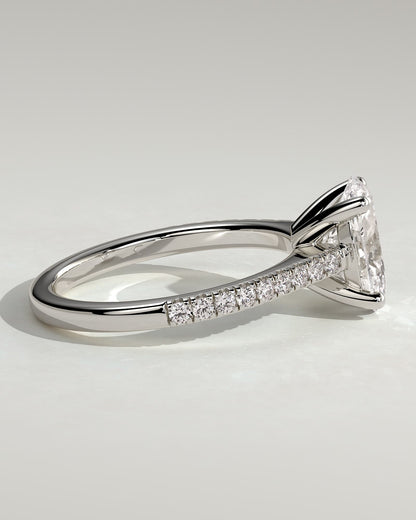 Eloise - Oval Claw Solitaire with Pave Band and Solid Cathedral Low Setting Engagement Ring - White Gold
