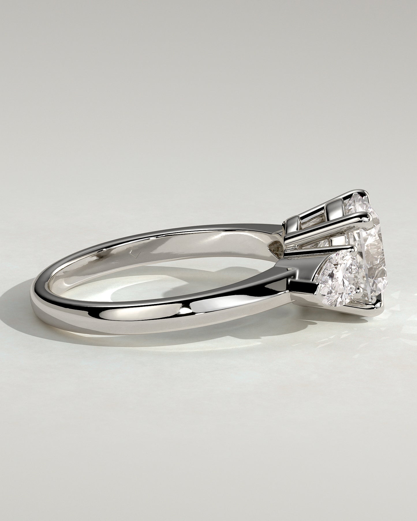 Halle - Round Claw Trilogy with Pear Side Stones and Knife Edge Band Engagement Ring - Platinum - White Gold / Platinum 2ct