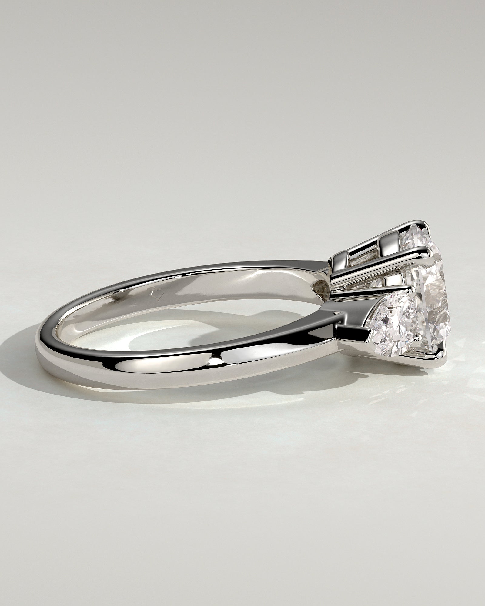Halle - Round Claw Trilogy with Pear Side Stones and Knife Edge Band Engagement Ring - Platinum - White Gold / Platinum 2ct
