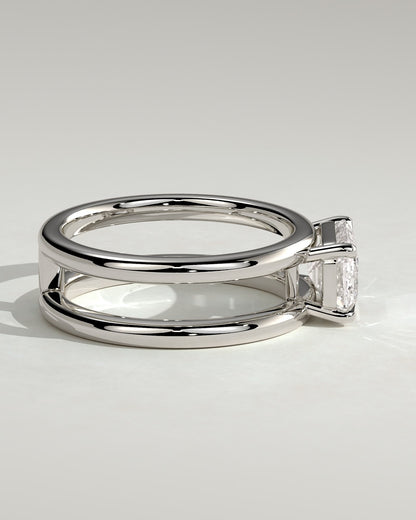 Devon - Emerald East West Claw Solitaire with Spaced Double Band Engagement Ring - Platinum