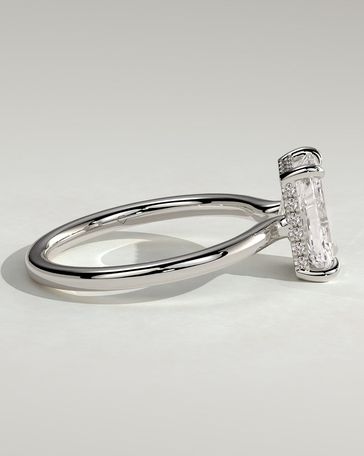 Adina - Radiant Claw Solitaire with Hidden Halo and Floating Cathedral Low Setting Engagement Ring - White Gold - white gold - Lara Jewels