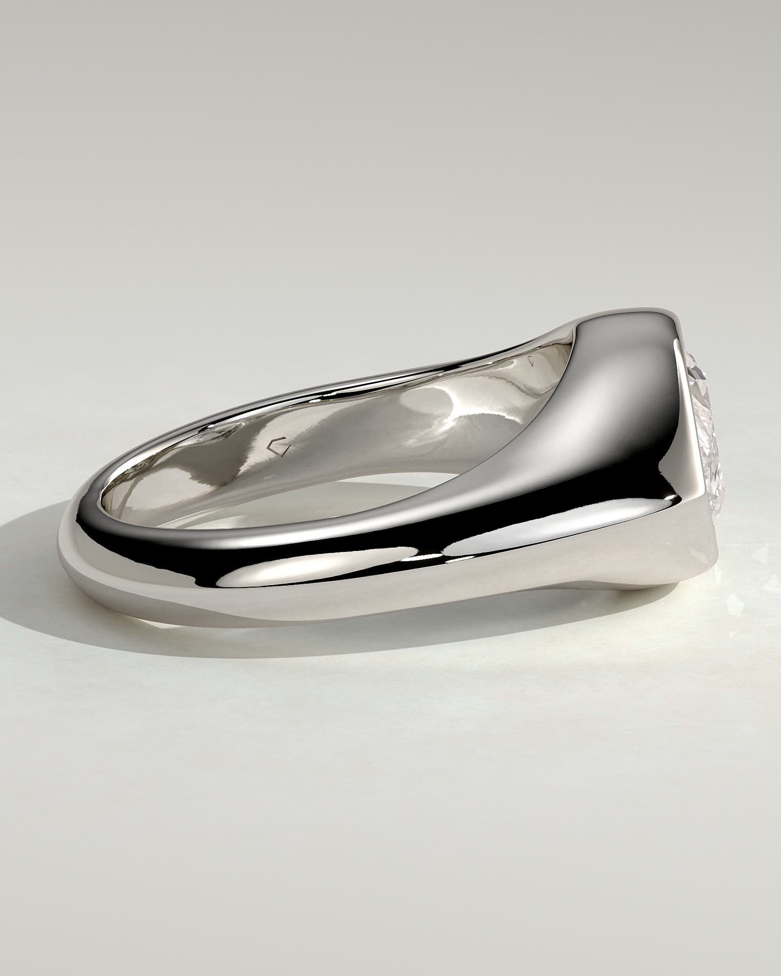Angie - Statement Marquise East West Bezel Solitaire with Signet Band Engagement Ring - White Gold - white gold - Lara Jewels