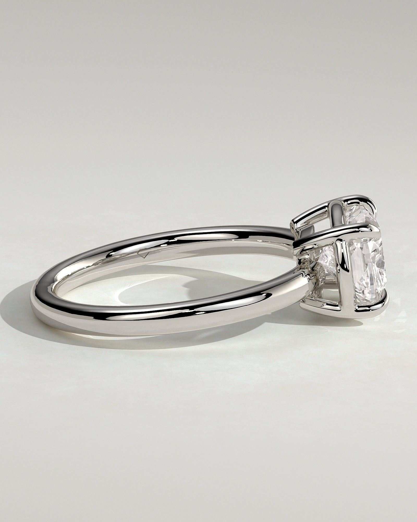 Daya - Elongated Cushion East West Claw Solitaire with Bezel Frame Engagement Ring - Platinum - White Gold / Platinum 2ct