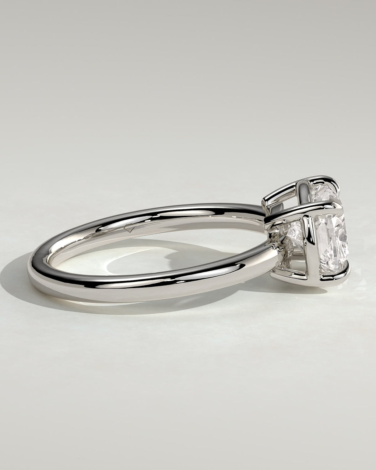 Daya - Elongated Cushion East West Claw Solitaire with Bezel Frame Engagement Ring - White Gold