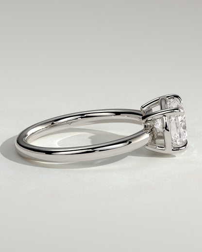Daya - Elongated Cushion East West Claw Solitaire with Bezel Frame Engagement Ring - White Gold