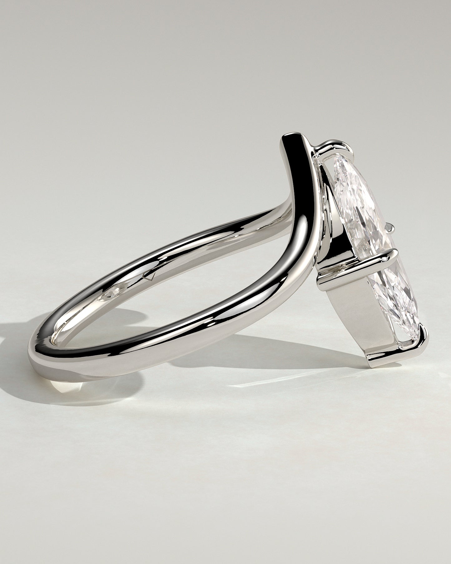 Giselle - Marquise Claw Solitaire with V Band Engagement Ring - Platinum - White Gold / Platinum 2ct