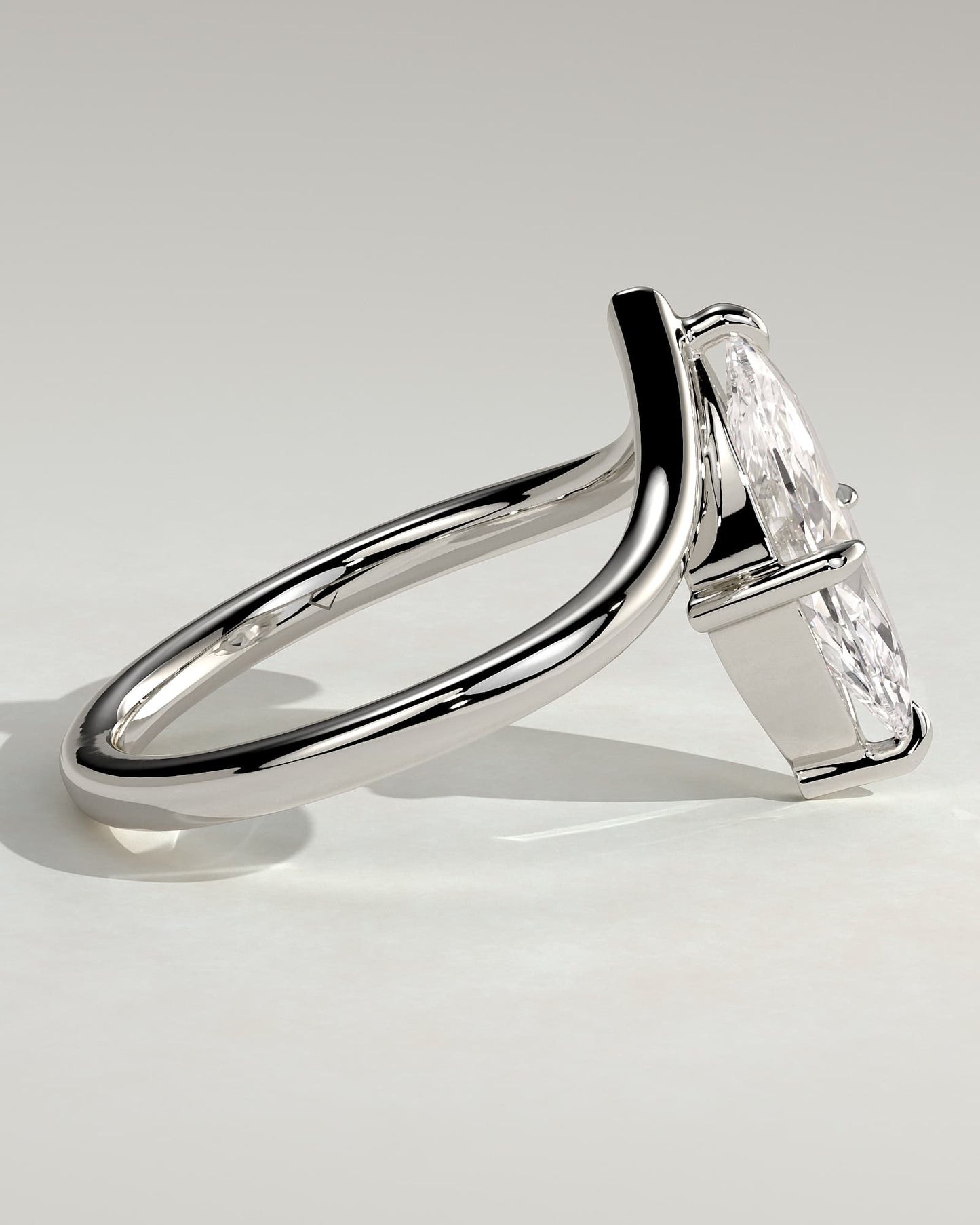 Giselle - Marquise Claw Solitaire with V Band Engagement Ring - White Gold