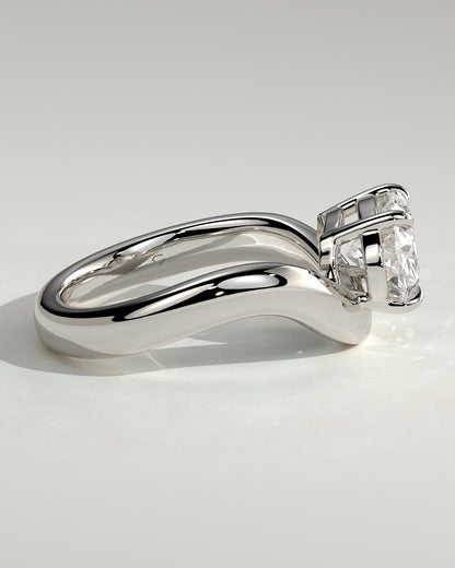 Hayley - Oval East West Claw Solitaire with Wave Band Engagement Ring - White Gold