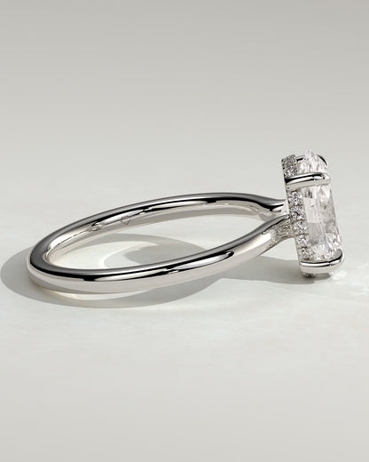 Kiana - Oval Claw Solitaire with Hidden Halo and Floating Cathedral Low Setting Engagement Ring - Platinum