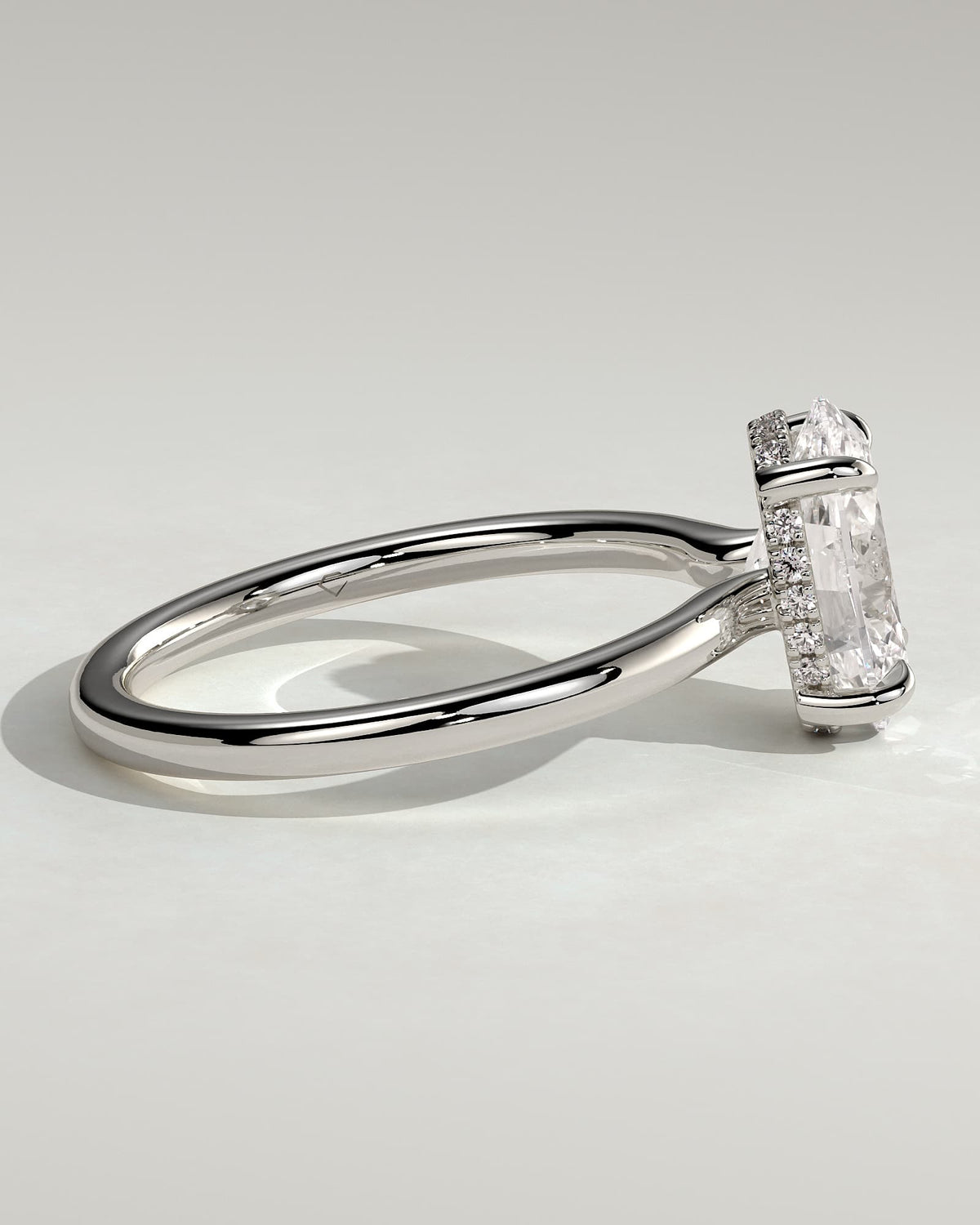 Kiana - Oval Claw Solitaire with Hidden Halo and Floating Cathedral Low Setting Engagement Ring - White Gold