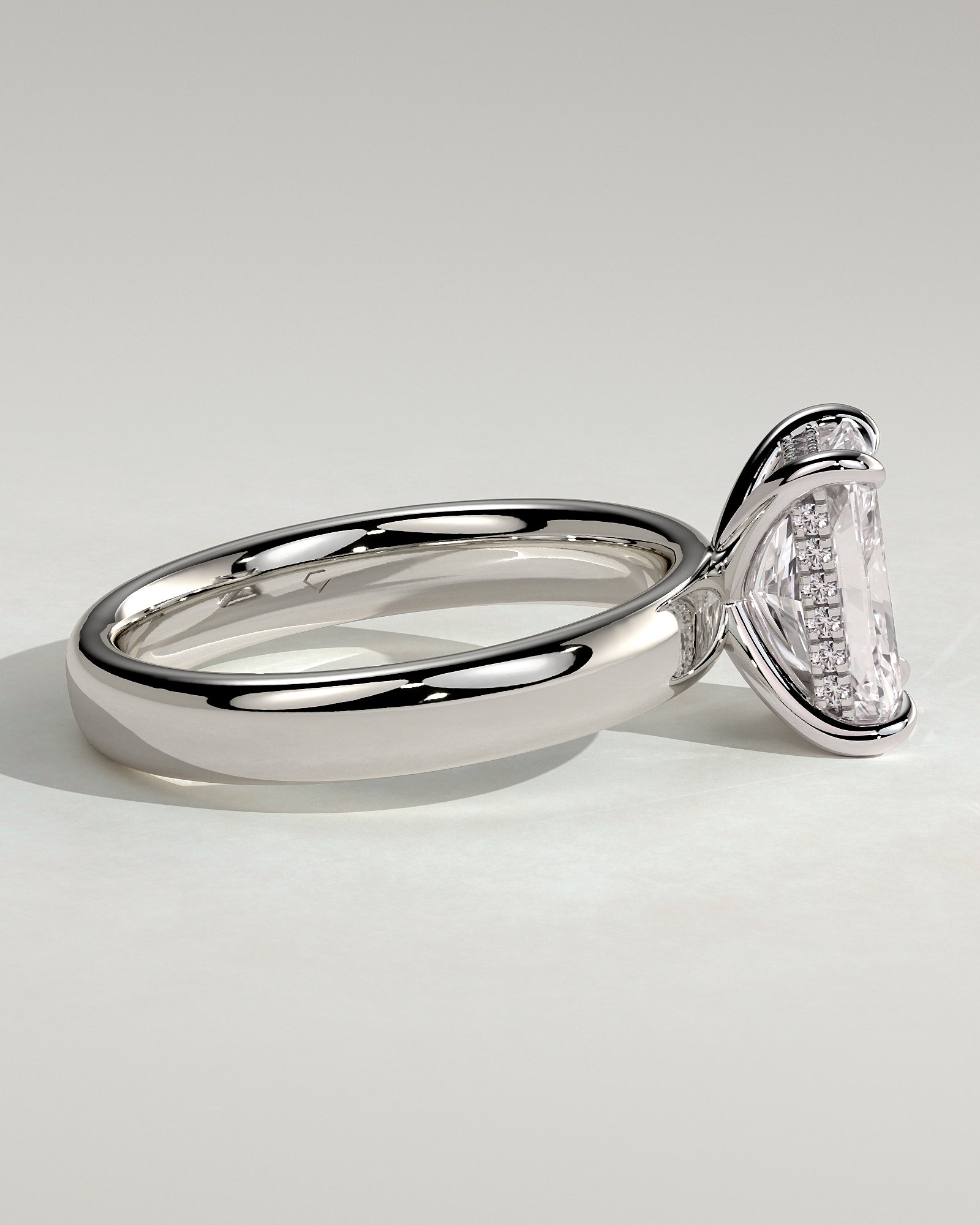 Angelina - Radiant Claw Solitaire with Cigar Band and Hidden Halo Engagement Ring - Platinum - White Gold / Platinum 2ct