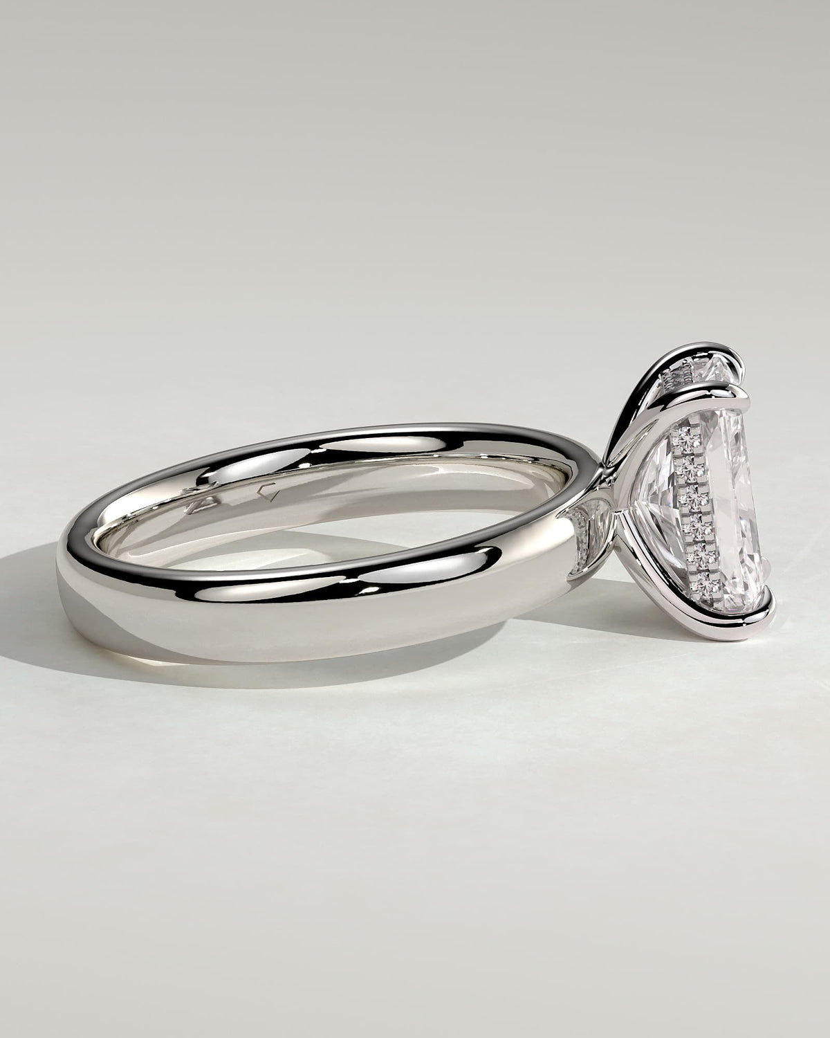 Angelina - Radiant Claw Solitaire with Cigar Band and Hidden Halo Engagement Ring - White Gold - white gold - Lara Jewels