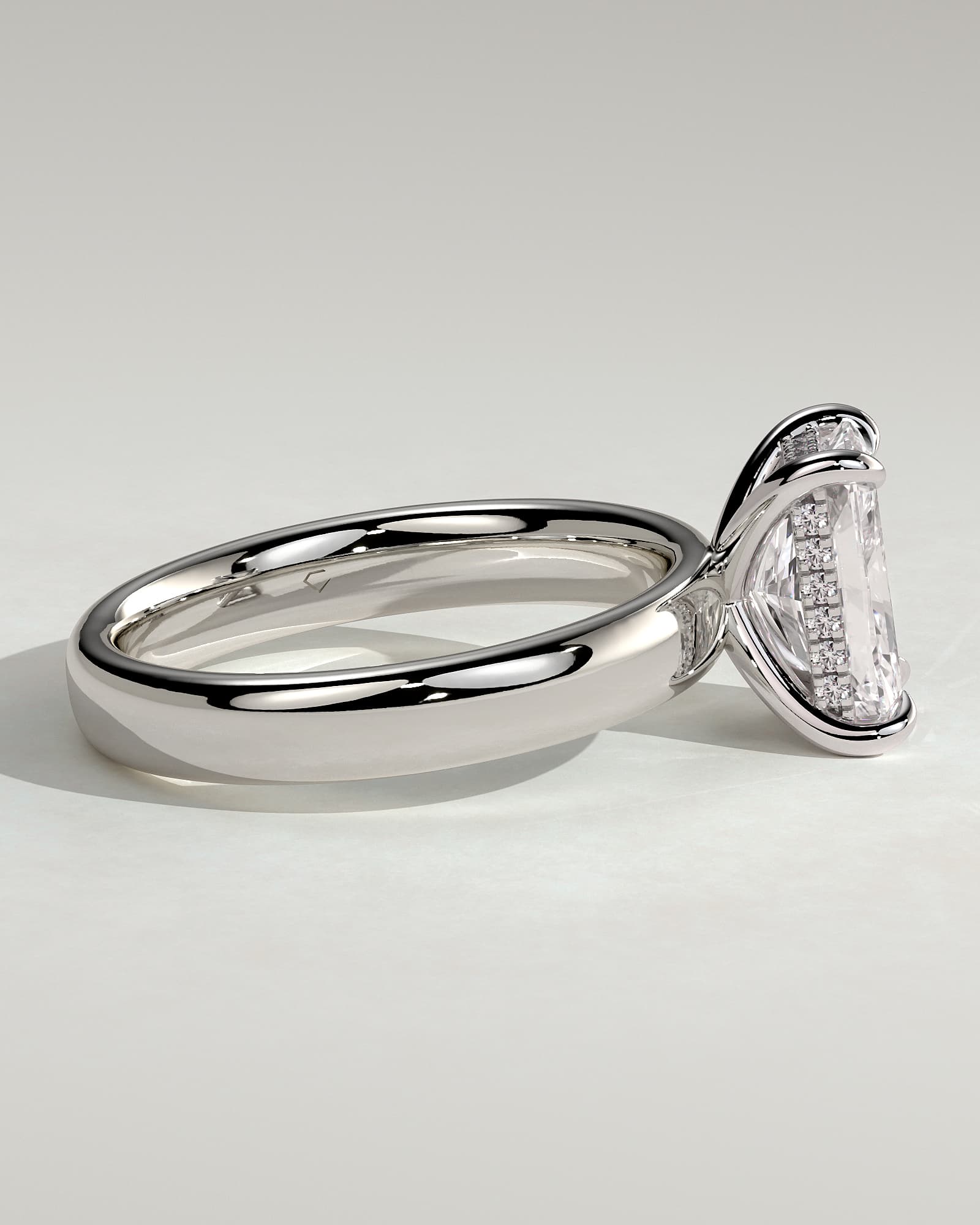 Angelina - Radiant Claw Solitaire with Cigar Band and Hidden Halo Engagement Ring - White Gold - white gold - Lara Jewels