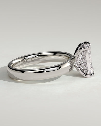 Angelina - Radiant Claw Solitaire with Cigar Band and Hidden Halo Engagement Ring - White Gold - white gold - Lara Jewels
