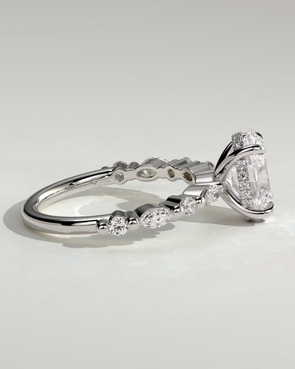 Brandi - Oval Claw Solitaire with Marquise-Round Accent Stones and Hidden Halo Engagement Ring - Platinum