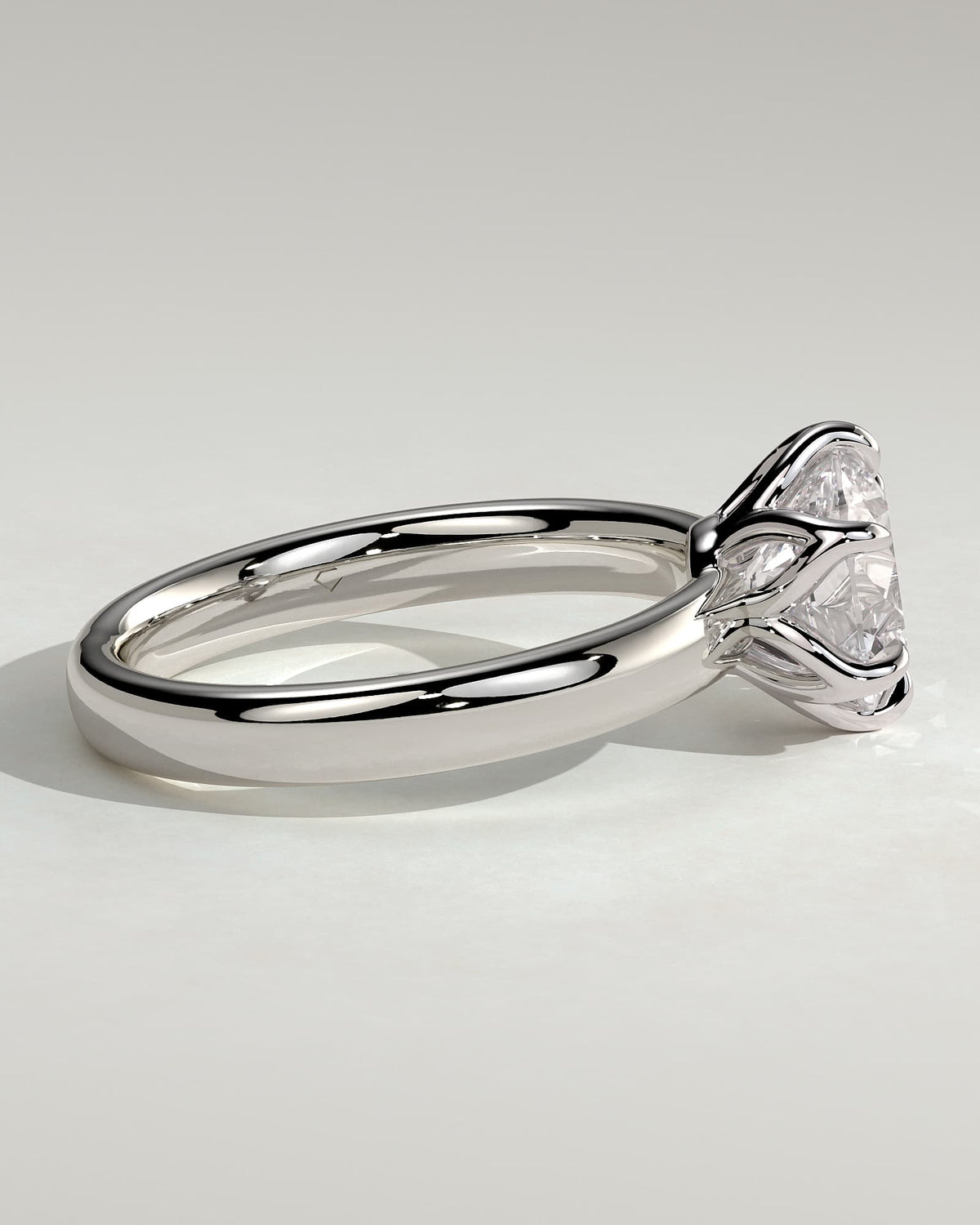 Jayden - Round Claw Solitaire with Petal Gallery and Cigar Band Engagement Ring - White Gold